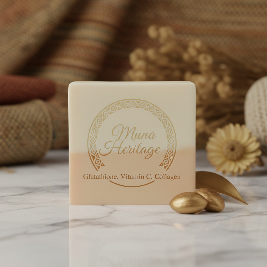 Savon unifiant Glutathion Vitamine C Collagène, format carré, marque Muna Heritage